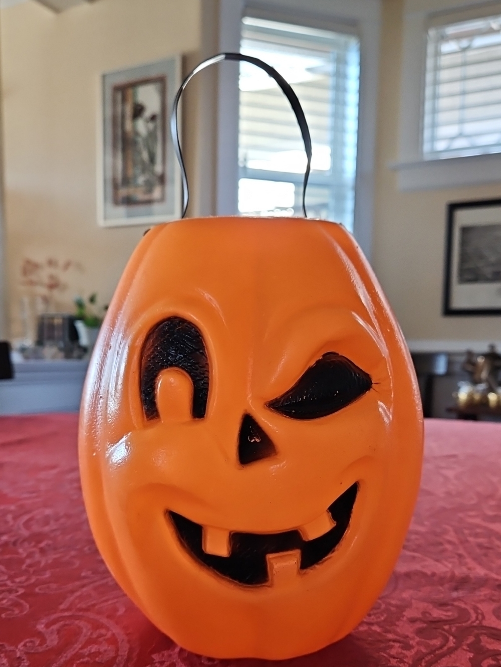 VTG MCM Winking Jack O Lantern Plastic Blow Mold Candy Bucket Halloween Pail